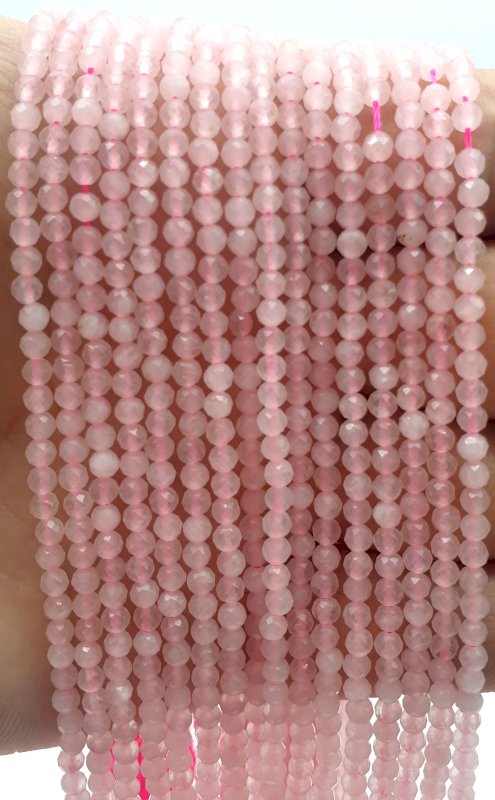 Perles facettées Quartz Rose 3mm sur fil 40cm