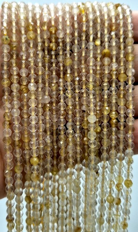 Perles facettées Quartz Rutilé 3mm sur fil 40cm