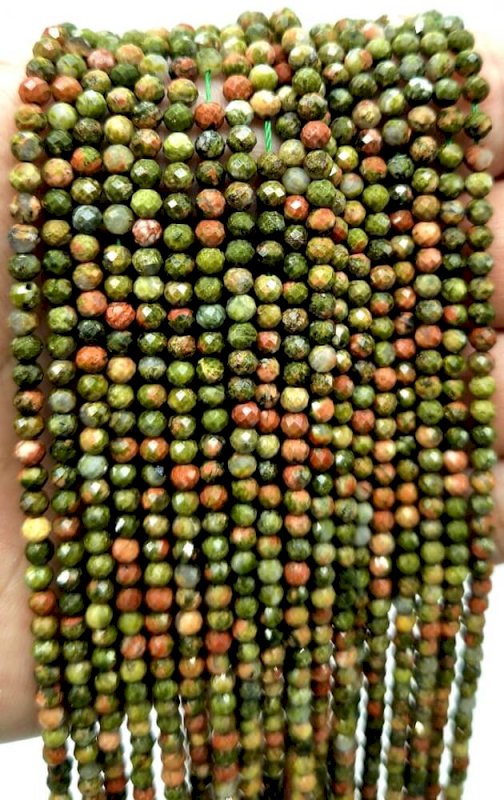 Perles facettées Unakite 3mm sur fil 40cm
