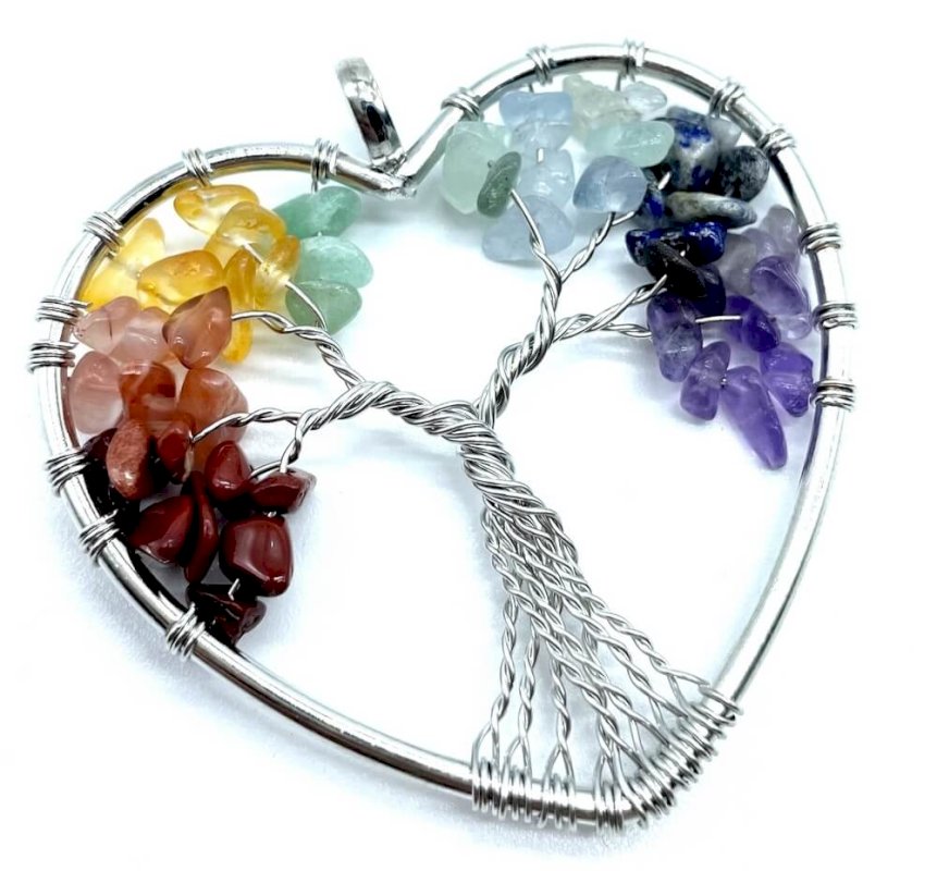 Pendentif Arbre de Vie 7 Chakras Coeur 4cm - Plaqué Argent
