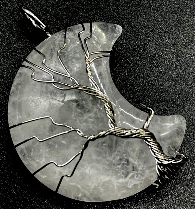 Pendentif Lune Arbre de Vie - Cristal de Roche 3.5cm
