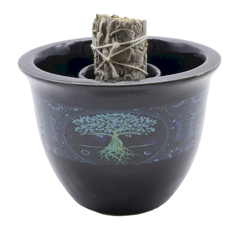 Bol Fumigation Céramique Arbre de Vie Noir 13cm