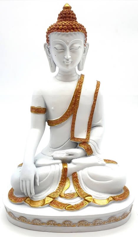 Statue Résine Bouddha Méditation Blanc/Or 28cm