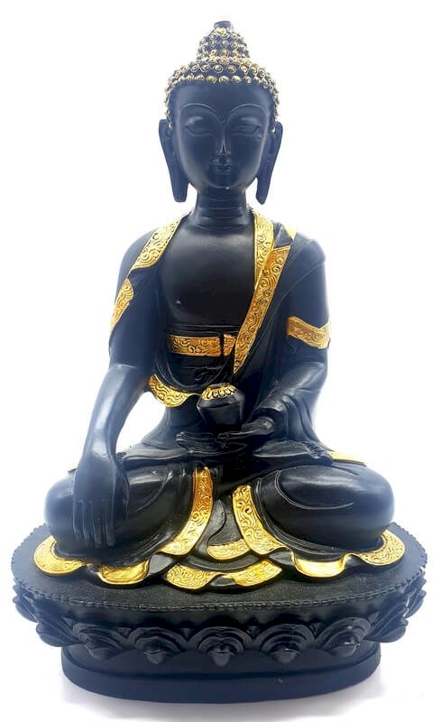 Statue Résine Bouddha & Bol Noir 28cm