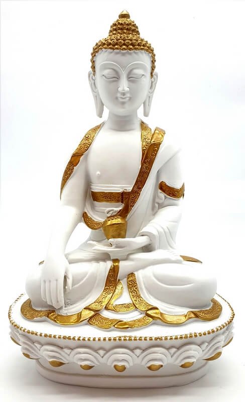 Statue Résine Bouddha & Bol Blanc 20cm