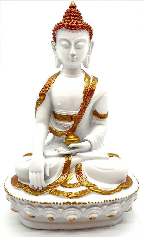Statue Résine Bouddha & Bol Blanc 18cm