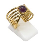 Bague Inox Pince Dorée Améthyste