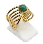 Bague Inox Pince Dorée Aventurine Verte