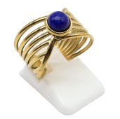 Bague Inox Pince Dorée Lapis Lazuli