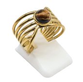 Bague Inox Pince Dorée Oeil de Tigre