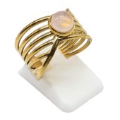 Bague Inox Pince Dorée Quartz Rose