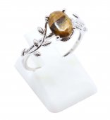 Bague Argent 925 'Murmure de Laurier' - Oeil de Tigre