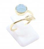 Bague Argent 925 'Feuille d'Or' - Aigue Marine