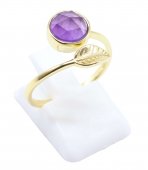 Bague Argent 925 'Feuille d'Or' - Améthyste