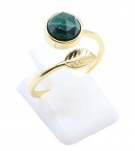 Bague Argent 925 'Feuille d'Or' - Malachite