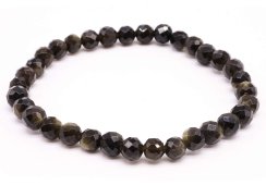 Bracelet Obsidienne Dorée perles facettées 6mm