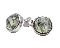 Boucles d'oreilles Argent 925 Agate Mousse ronde polie