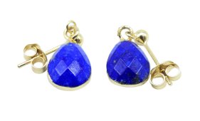 Boucles d'oreilles Argent 925 'Ondée Dorée' - Lapis Lazuli
