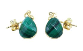 Boucles d'oreilles Argent 925 'Ondée Dorée' - Malachite