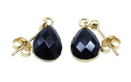 Boucles d'oreilles Argent 925 'Ondée Dorée' - Onyx 