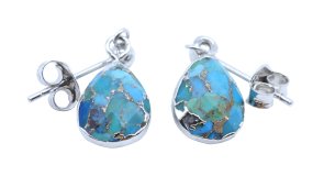 Boucles d'oreilles Argent 925 'Ondée Argentée' - Turquoise