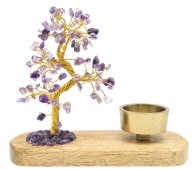 Arbre du Bonheur Améthyste + Bougeoir 17cm