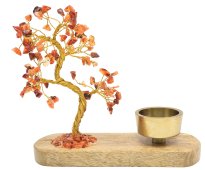Arbre du Bonheur Cornaline + Bougeoir 17cm