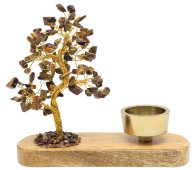 Arbre du Bonheur Œil de Tigre + Bougeoir 17cm