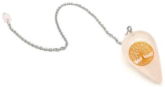 Pendule Gravé Arbre de Vie 4cm - Quartz Rose