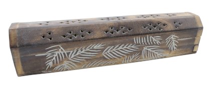 Porte-Encens Bois Coffret Feuilles 30cm