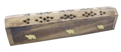 Porte-Encens Bois Coffret Eléphants Clair 30cm