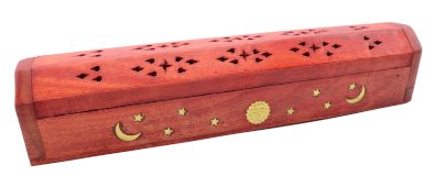 Porte-Encens Bois Coffret Lune & Etoiles 30cm