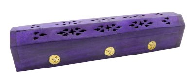 Porte-Encens Bois Coffret Bleu-Violet Soleil 30cm
