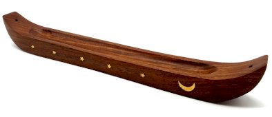 Porte-Encens Bois Pirogue Lune 36cm