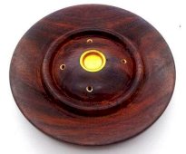 Porte-Encens Bois Rond Fleurs ou Uni 13cm