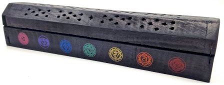 Porte-Encens Bois Coffret 7 Chakras Noir 30cm