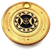Porte-Encens Bois Rond Triple Lune 10cm