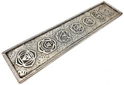 Porte-Encens Métal 7 Chakras Argent 28cm