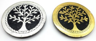 Porte-Encens Pierre Rond Arbre de Vie Argent / Doré 10cm