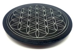 Porte-Encens Pierre Rond Noir Fleur de Vie 10cm