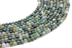 Perles Agate Mousse 4mm sur fil 40cm