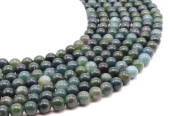 Perles Agate Mousse 8mm sur fil 40cm