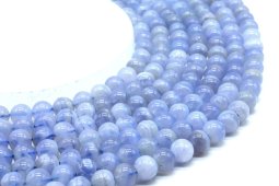 Perles Calcédoine Bleue 'AA' 8mm sur fil 40cm