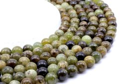 Perles Grenat Vert 10mm sur fil 40cm
