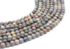 Perles Jaspe Feuille d'Argent 6mm sur fil 40cm