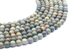 Perles Jaspe Feuille d'Argent 8mm sur fil 40cm