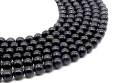 Perles Obsidienne Noire Dorée 10mm sur fil 40cm