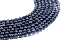 Perles Obsidienne Noire Dorée 8mm sur fil 40cm