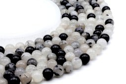 Perles Quartz Tourmaline 10mm sur fil 40cm