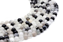 Perles Quartz Tourmaline 8mm sur fil 40cm